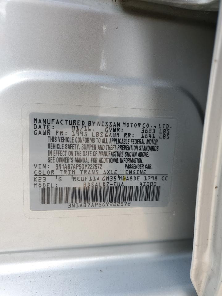 2016 Nissan Sentra S VIN: 3N1AB7AP5GY222572 Lot: 72041814