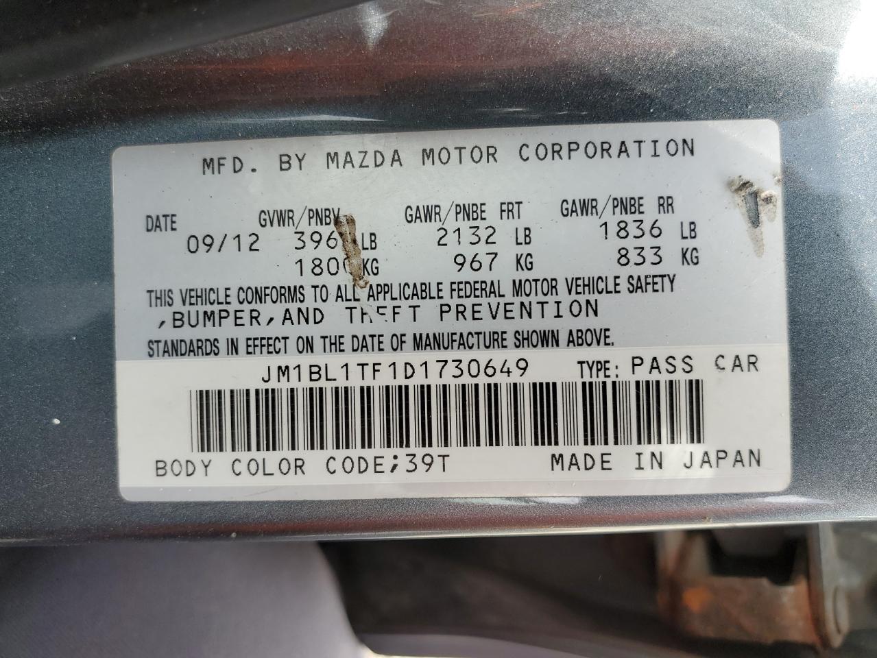 2013 Mazda 3 I VIN: JM1BL1TF1D1730649 Lot: 67723484