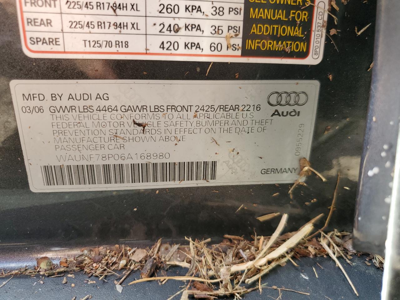 2006 Audi A3 2.0 Premium VIN: WAUNF78P06A168980 Lot: 73874524