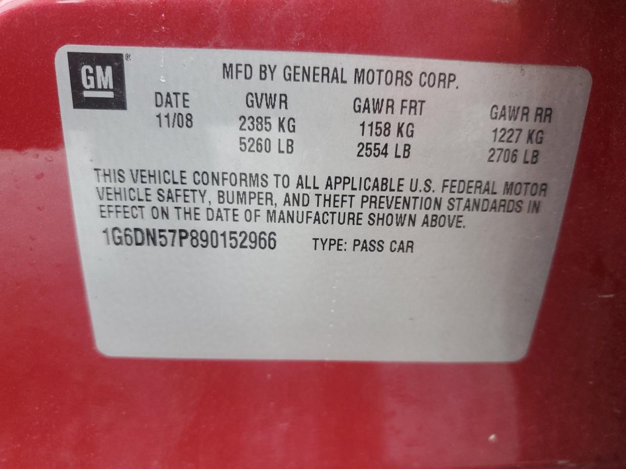 2009 Cadillac Cts-V VIN: 1G6DN57P890152966 Lot: 73450854