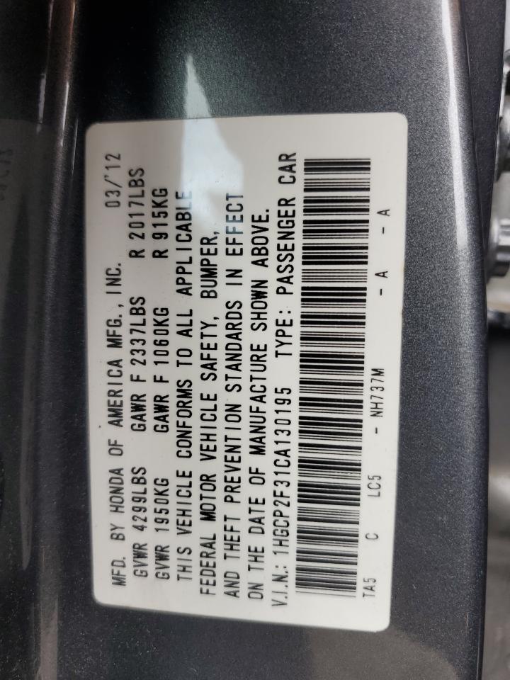 1HGCP2F31CA130195 2012 Honda Accord Lx