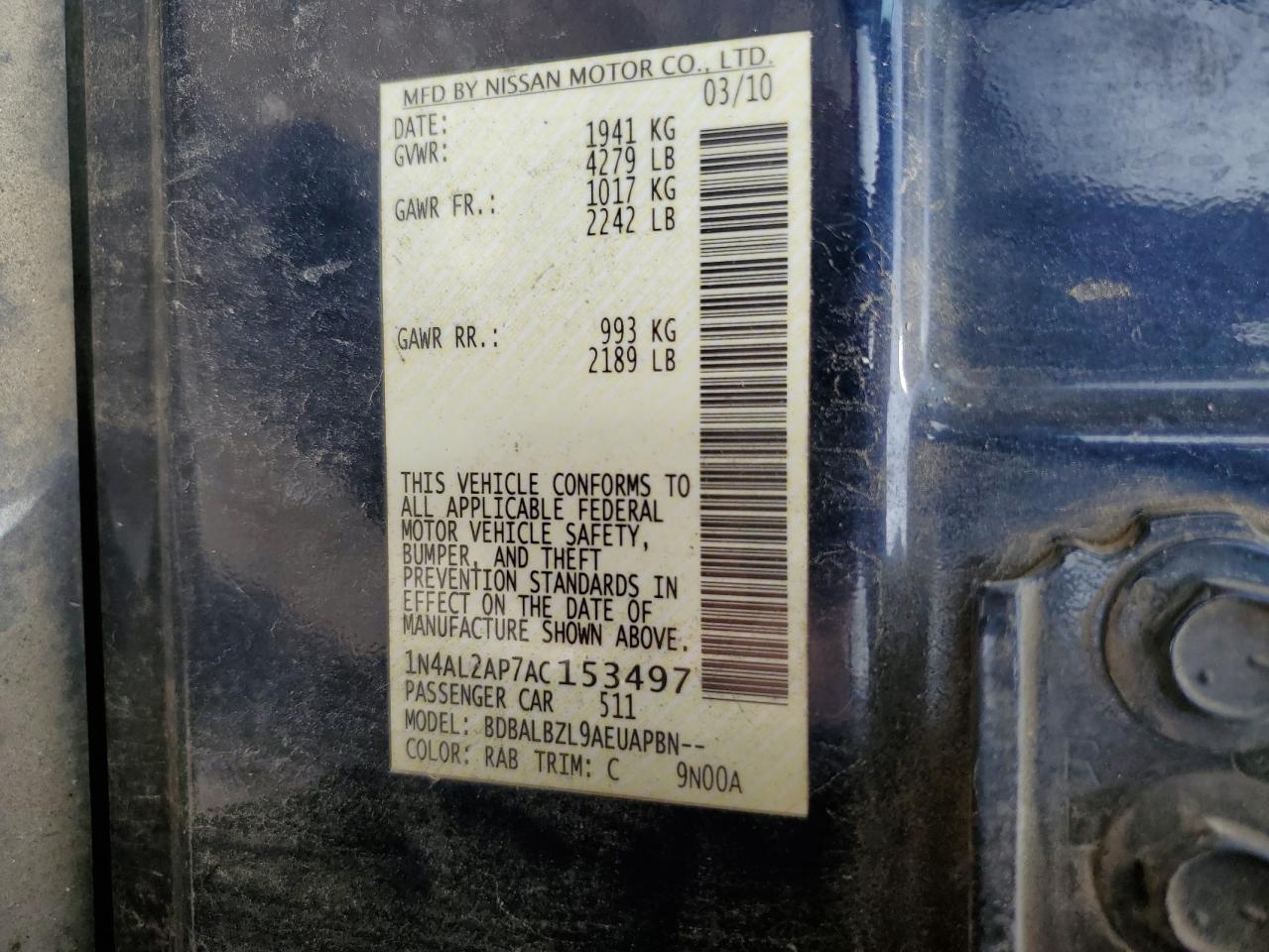 1N4AL2AP7AC153497 2010 Nissan Altima Base