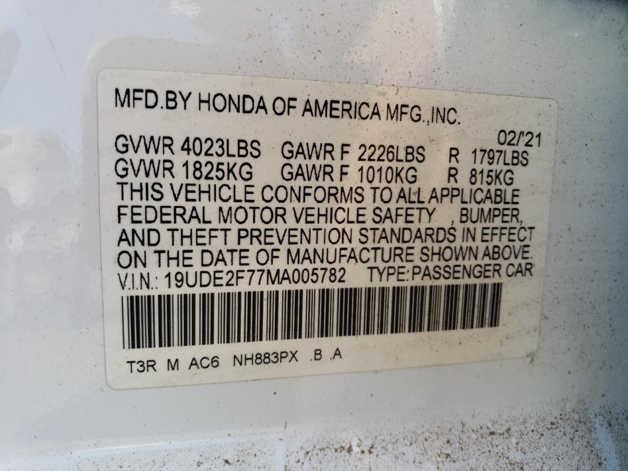 19UDE2F77MA005782 2021 Acura Ilx Premium