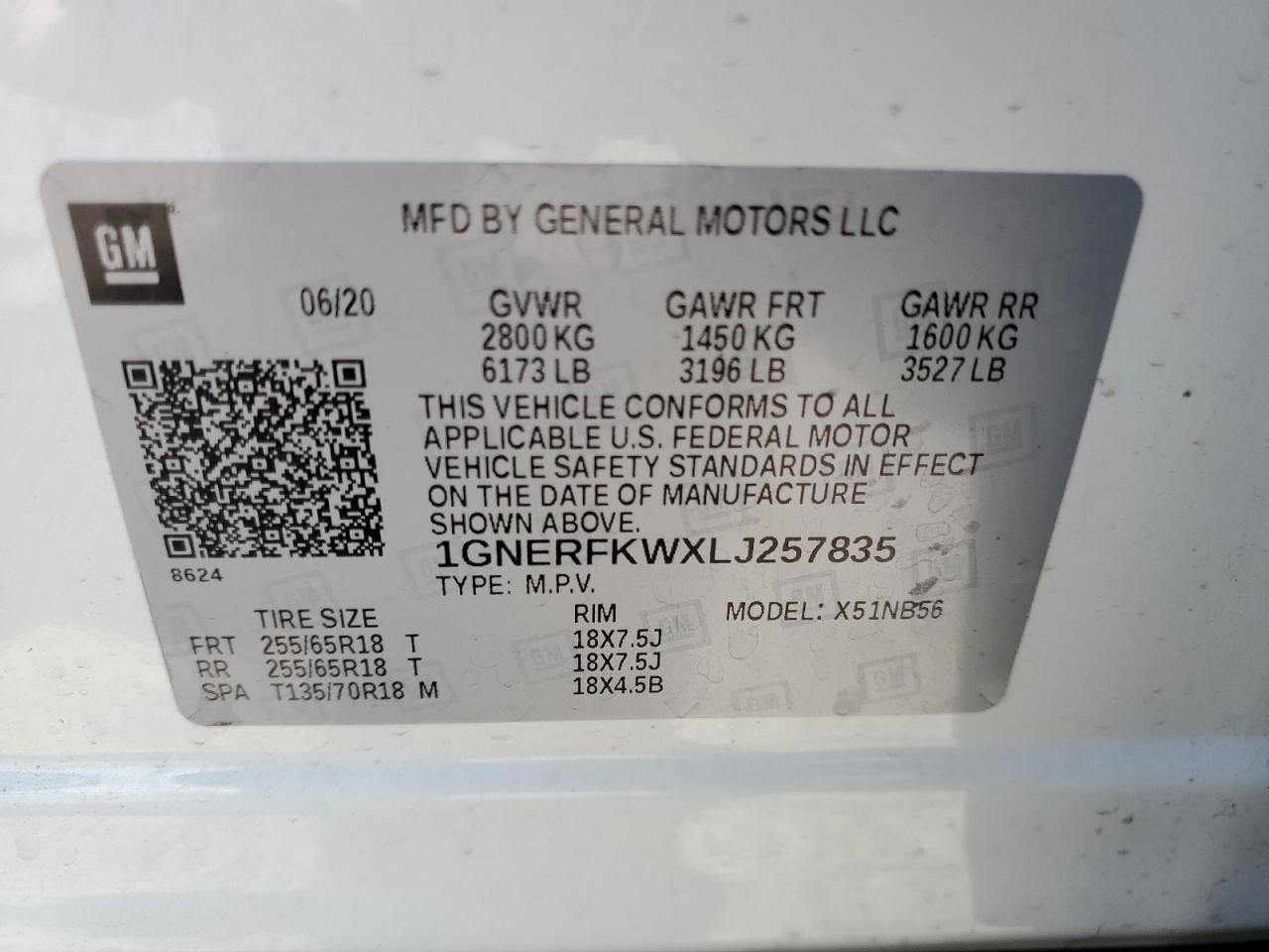 2020 Chevrolet Traverse Ls VIN: 1GNERFKWXLJ257835 Lot: 70530354