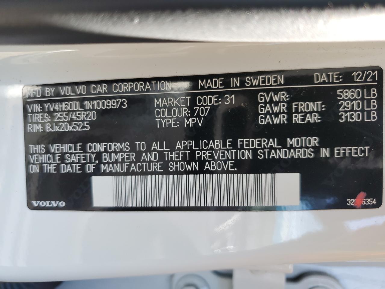 YV4H60DL1N1009973 2022 Volvo Xc60 T8 Recharge Inscription