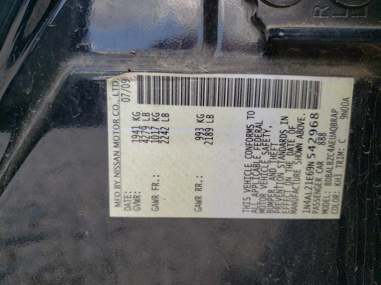 1N4AL21E69N542968 2009 Nissan Altima 2.5