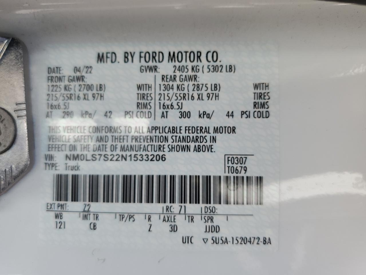 2022 Ford Transit Connect Xl VIN: NM0LS7S22N1533206 Lot: 73252384