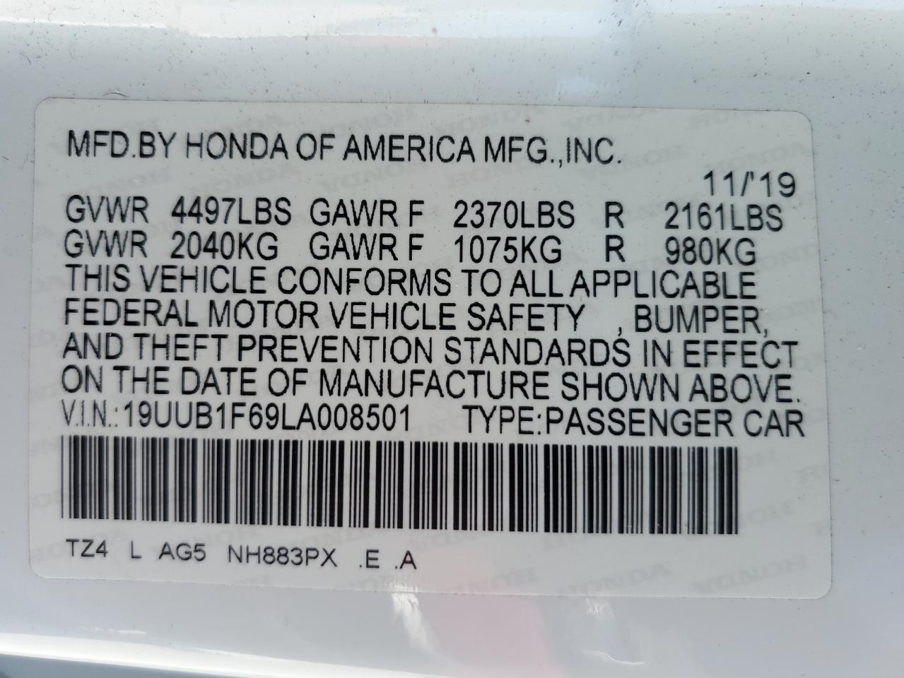 19UUB1F69LA008501 2020 Acura Tlx Technology