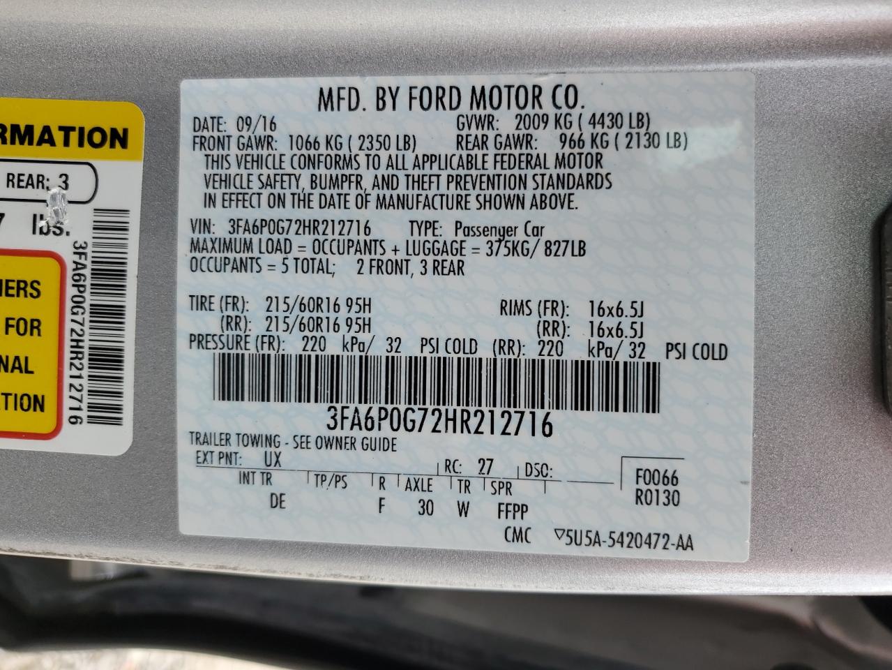 3FA6P0G72HR212716 2017 Ford Fusion S