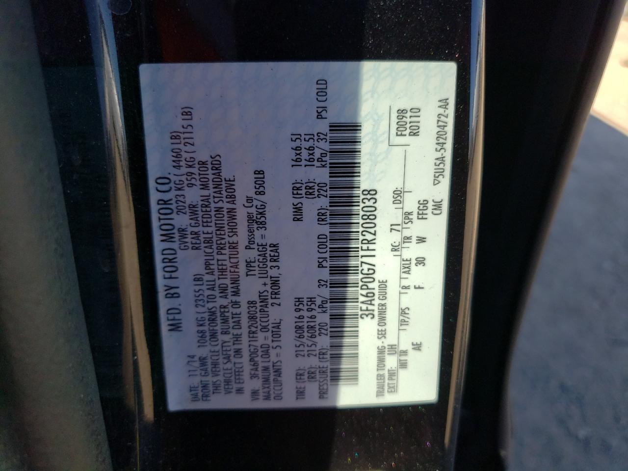 3FA6P0G71FR208038 2015 FORD FUSION - Image 13