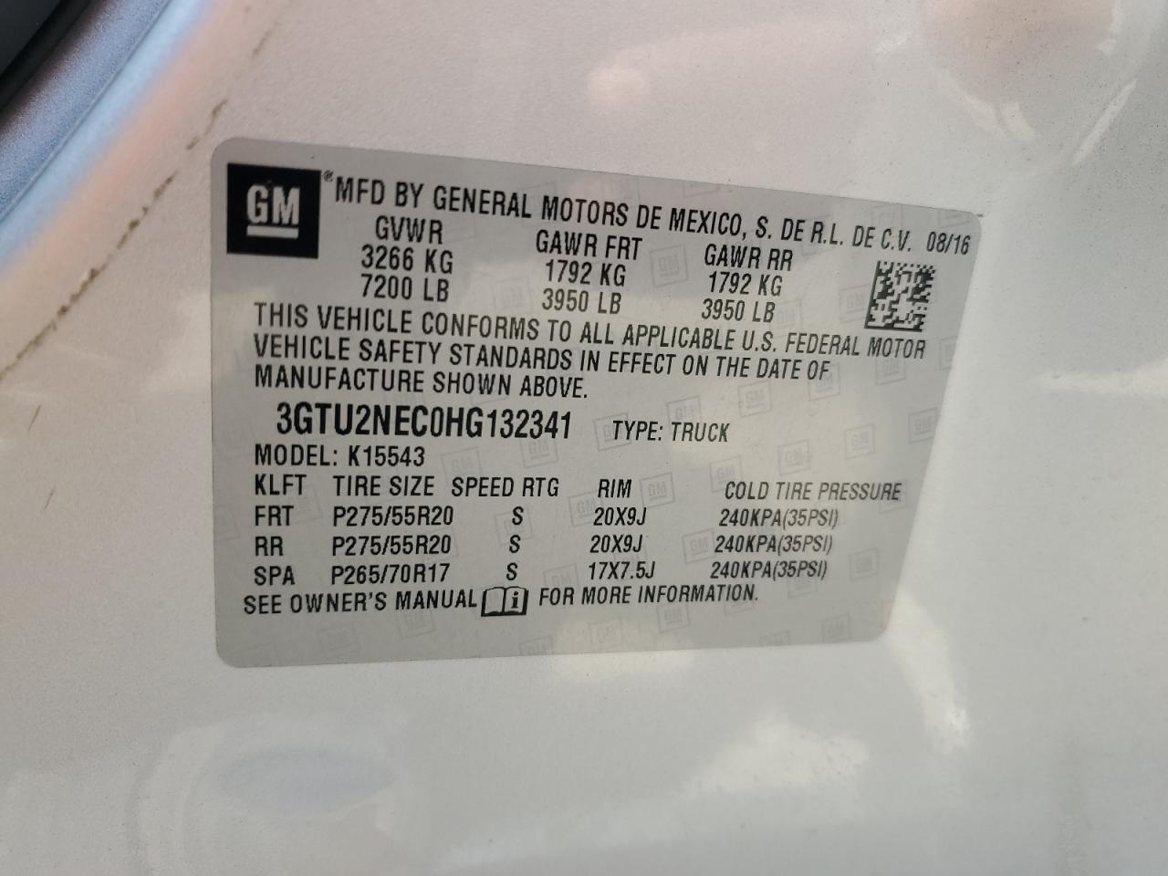 3GTU2NEC0HG132341 2017 GMC Sierra K1500 Slt