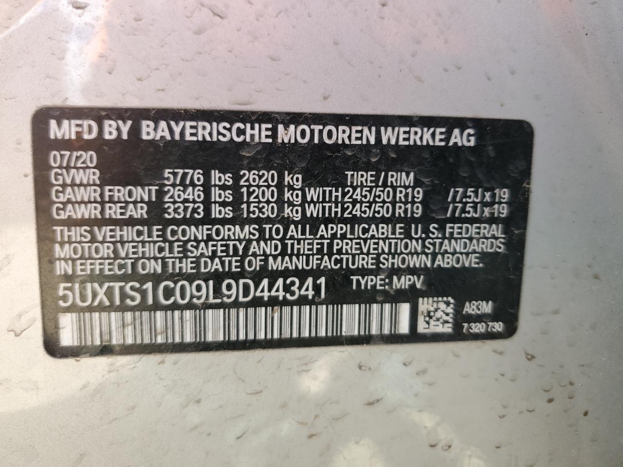 5UXTS1C09L9D44341 2020 BMW X3 xDrive30E