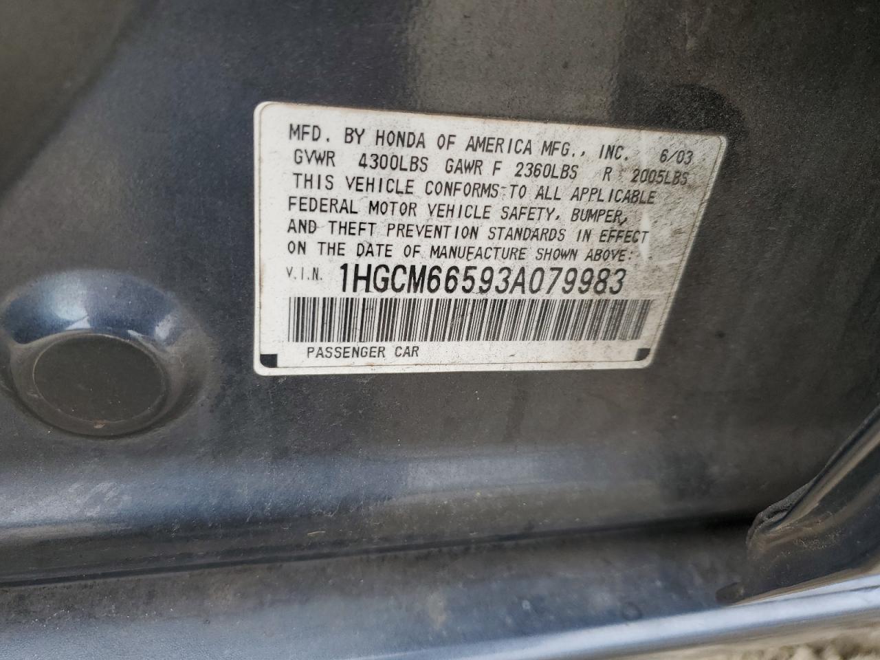 1HGCM66593A079983 2003 Honda Accord Ex