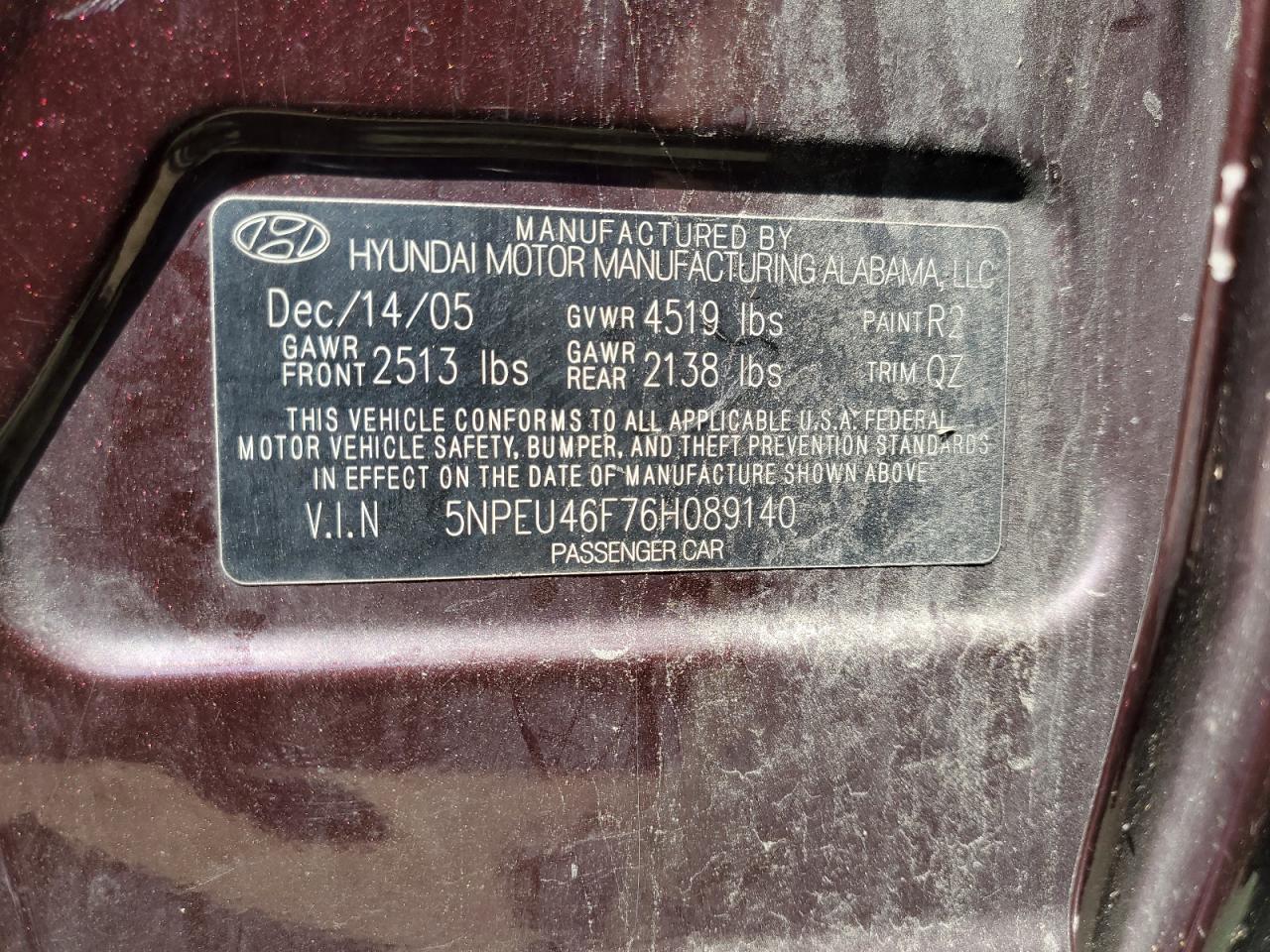 5NPEU46F76H089140 2006 Hyundai Sonata Gls