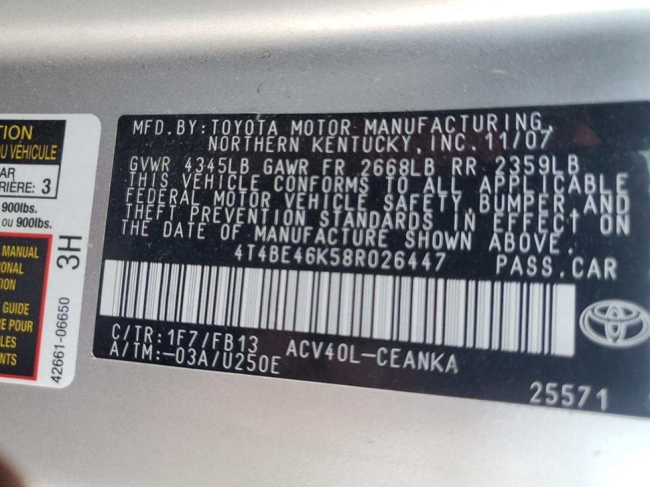 4T4BE46K58R026447 2008 Toyota Camry Ce