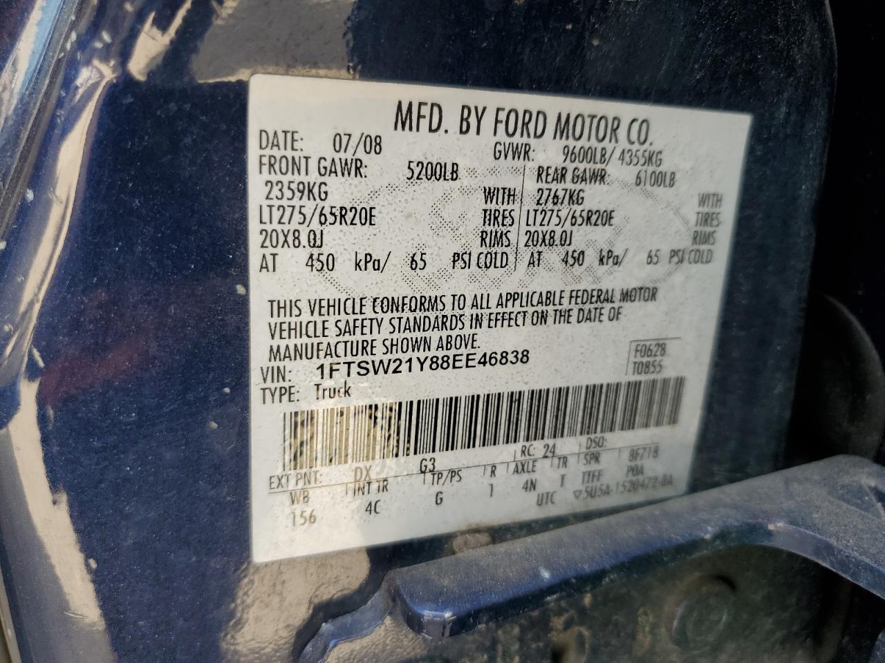 1FTSW21Y88EE46838 2008 Ford F250 Super Duty