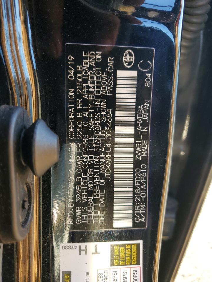 2019 Toyota Prius VIN: JTDKARFU4K3084684 Lot: 69881154