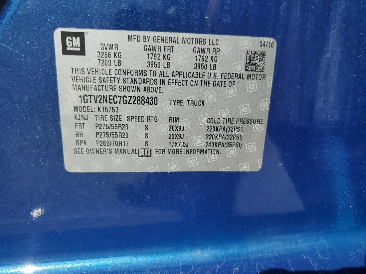 1GTV2NEC7GZ288430 2016 GMC Sierra K1500 Slt