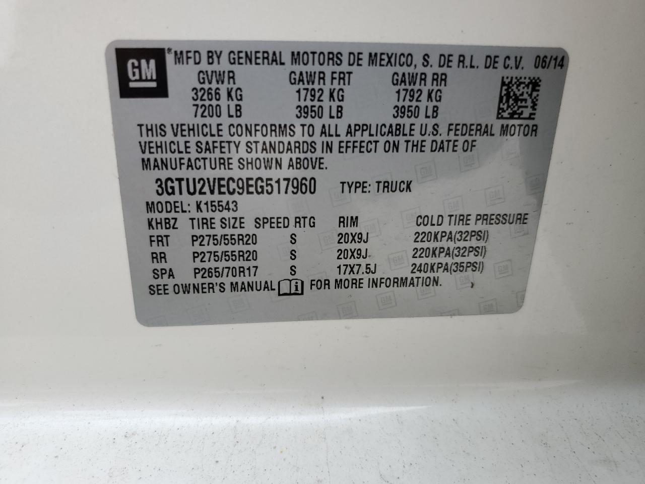 3GTU2VEC9EG517960 2014 GMC Sierra K1500 Slt