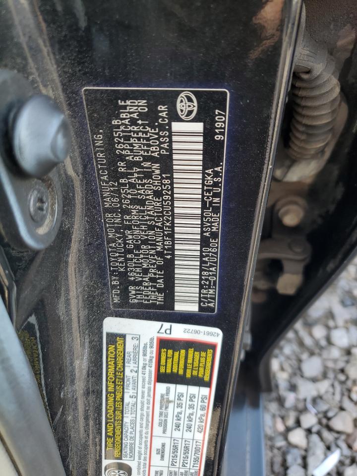 4T1BF1FK2CU592581 2012 Toyota Camry Base