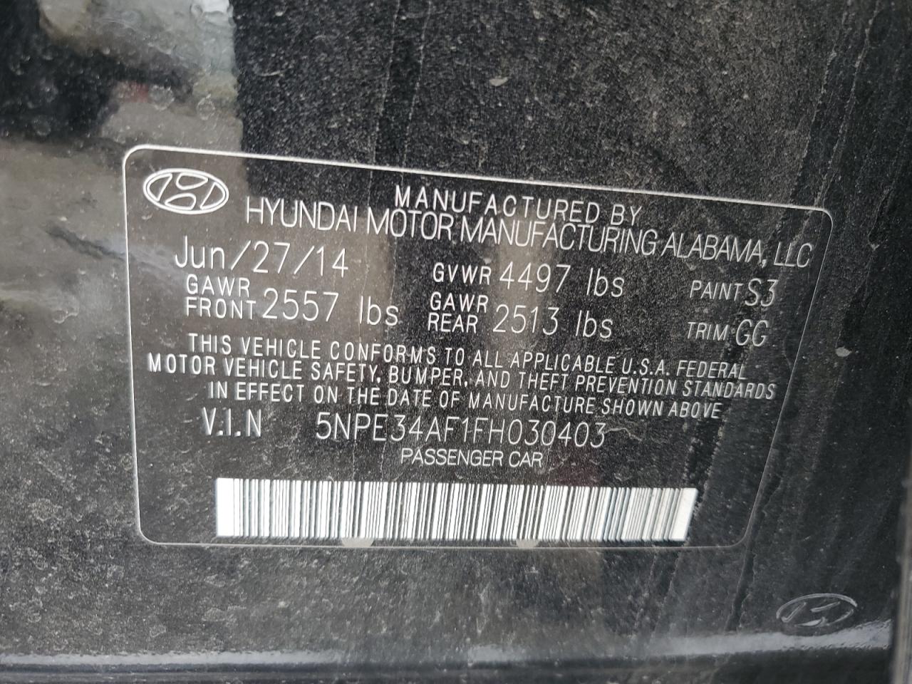 5NPE34AF1FH030403 2015 Hyundai Sonata Sport