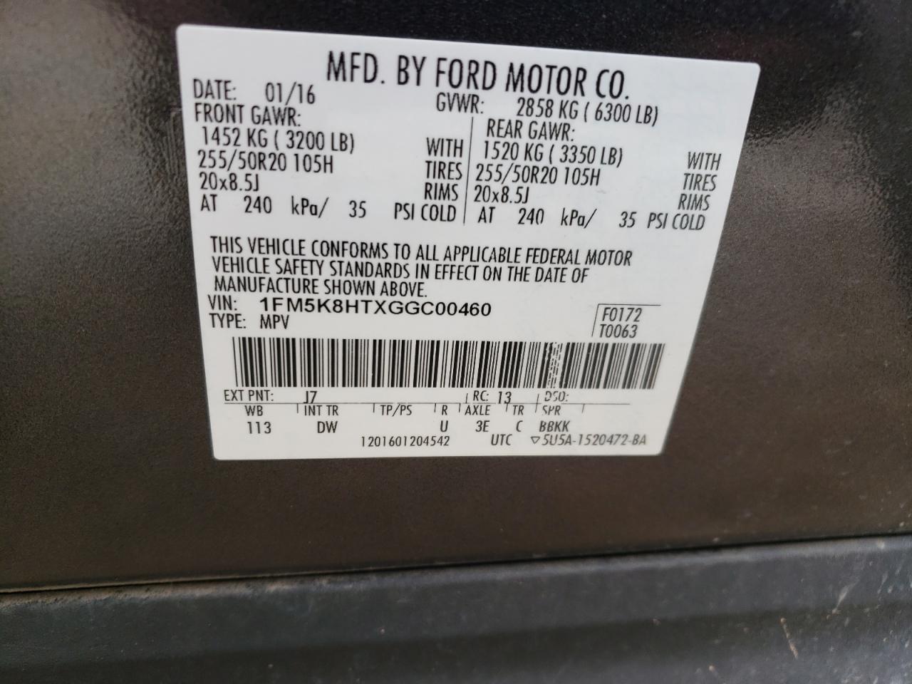 1FM5K8HTXGGC00460 2016 Ford Explorer Platinum