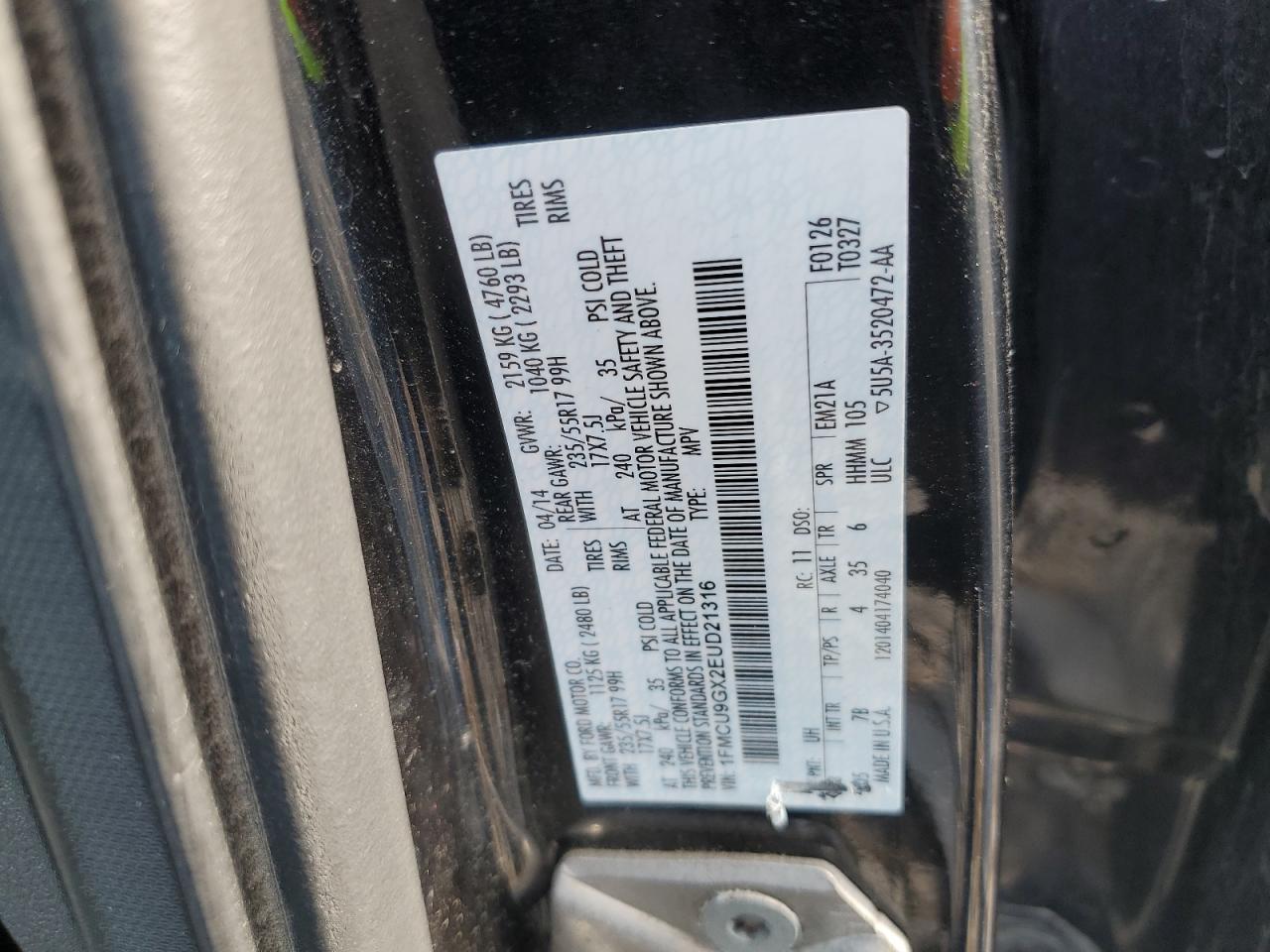 1FMCU9GX2EUD21316 2014 Ford Escape Se