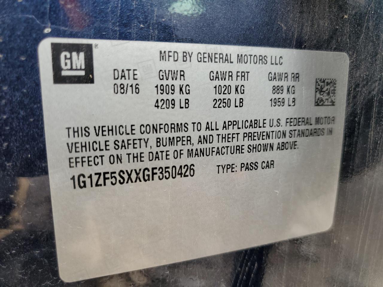 1G1ZF5SXXGF350426 2016 CHEVROLET MALIBU - Image 12