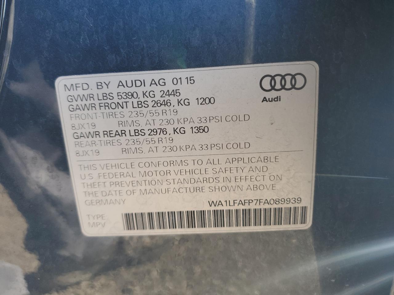 WA1LFAFP7FA089939 2015 Audi Q5 Premium Plus