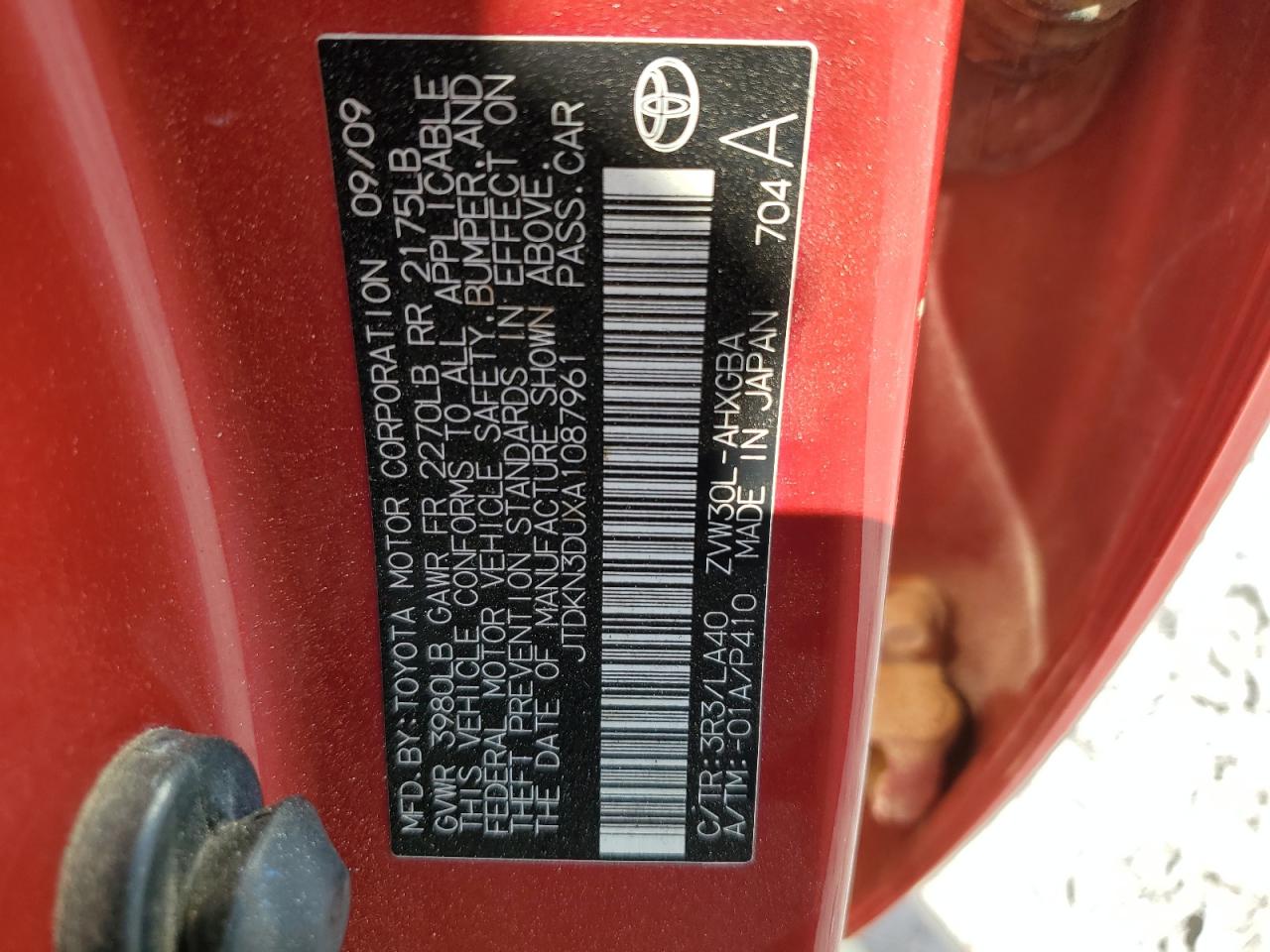 JTDKN3DUXA1087961 2010 Toyota Prius
