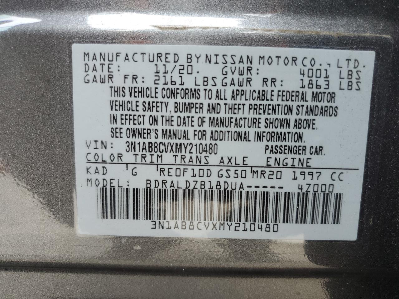 2021 Nissan Sentra Sv VIN: 3N1AB8CVXMY210480 Lot: 73467604