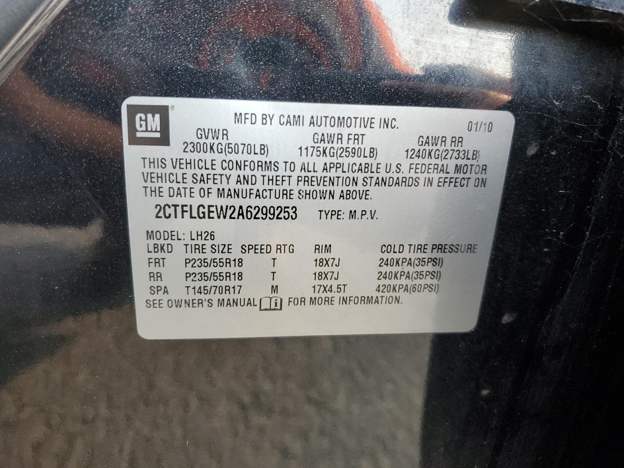 2CTFLGEW2A6299253 2010 GMC Terrain Slt