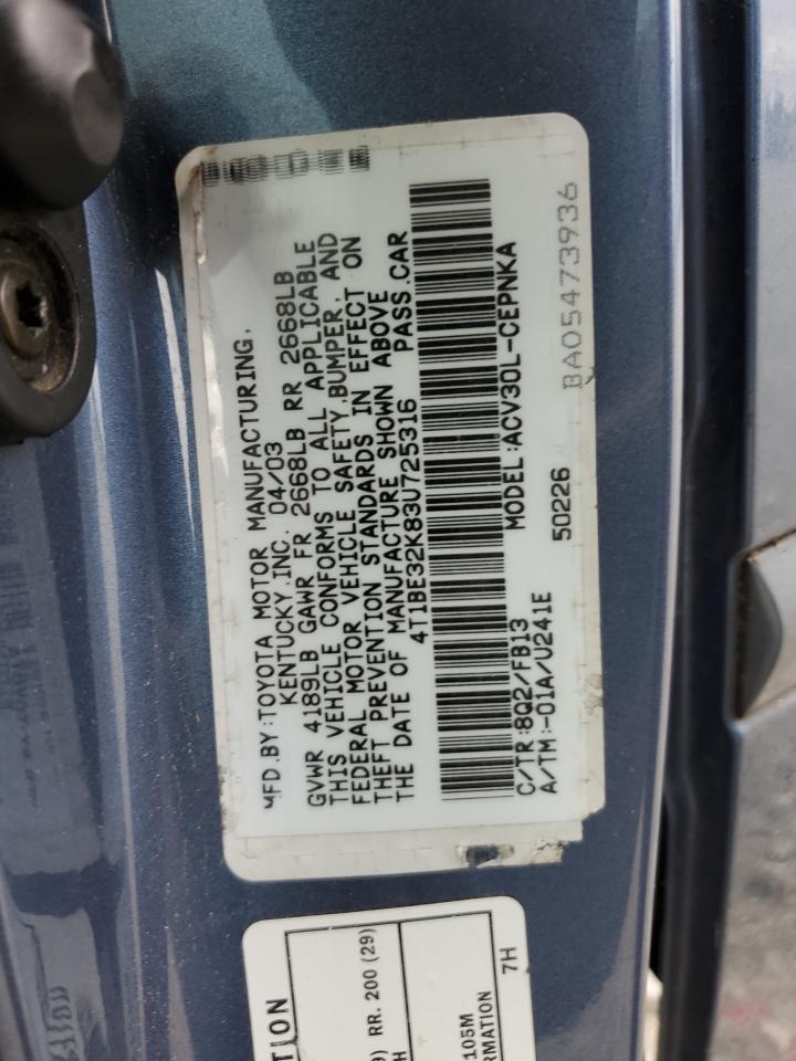 4T1BE32K83U725316 2003 Toyota Camry Le