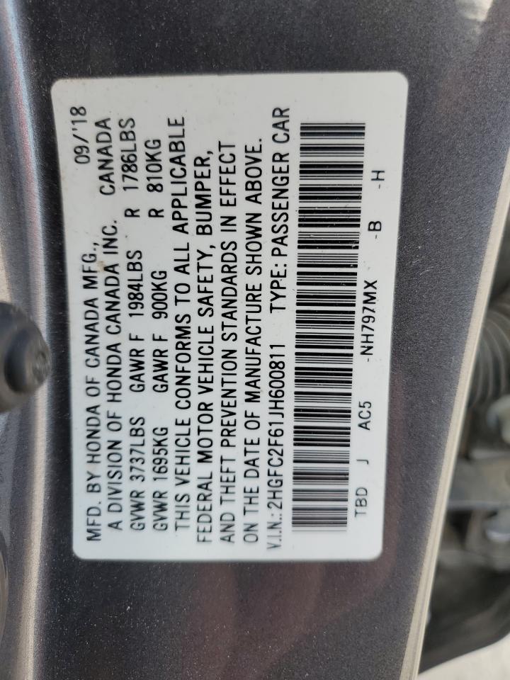 2HGFC2F61JH600811 2018 Honda Civic Lx