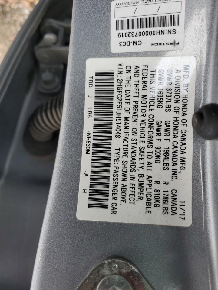 2HGFC2F51JH514048 2018 HONDA CIVIC - Image 12