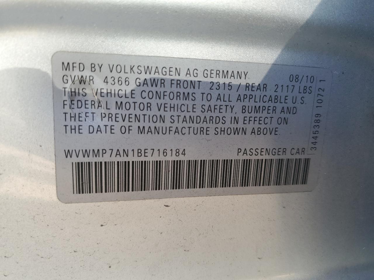 WVWMP7AN1BE716184 2011 Volkswagen Cc Sport