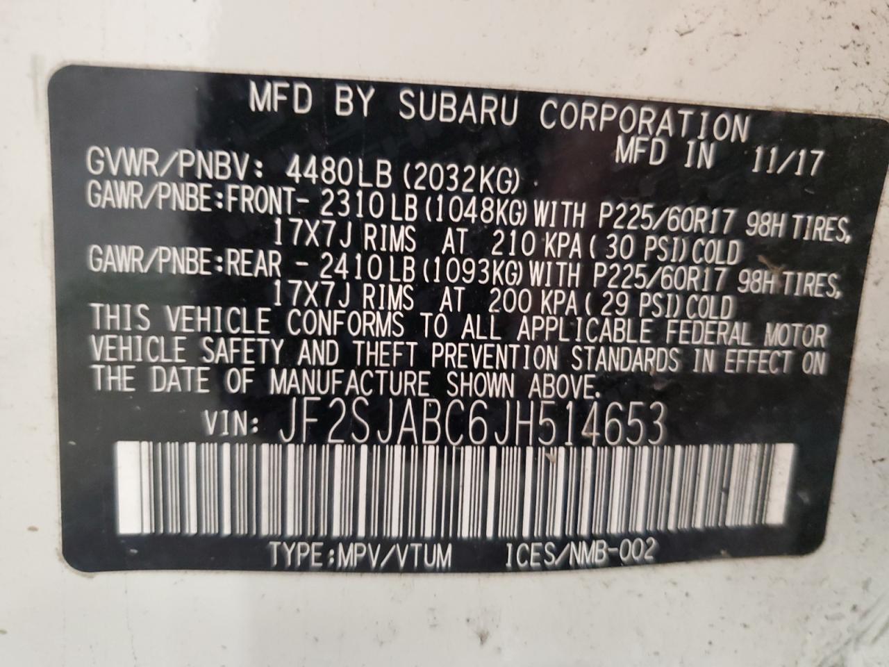 2018 Subaru Forester 2.5I VIN: JF2SJABC6JH514653 Lot: 69776634