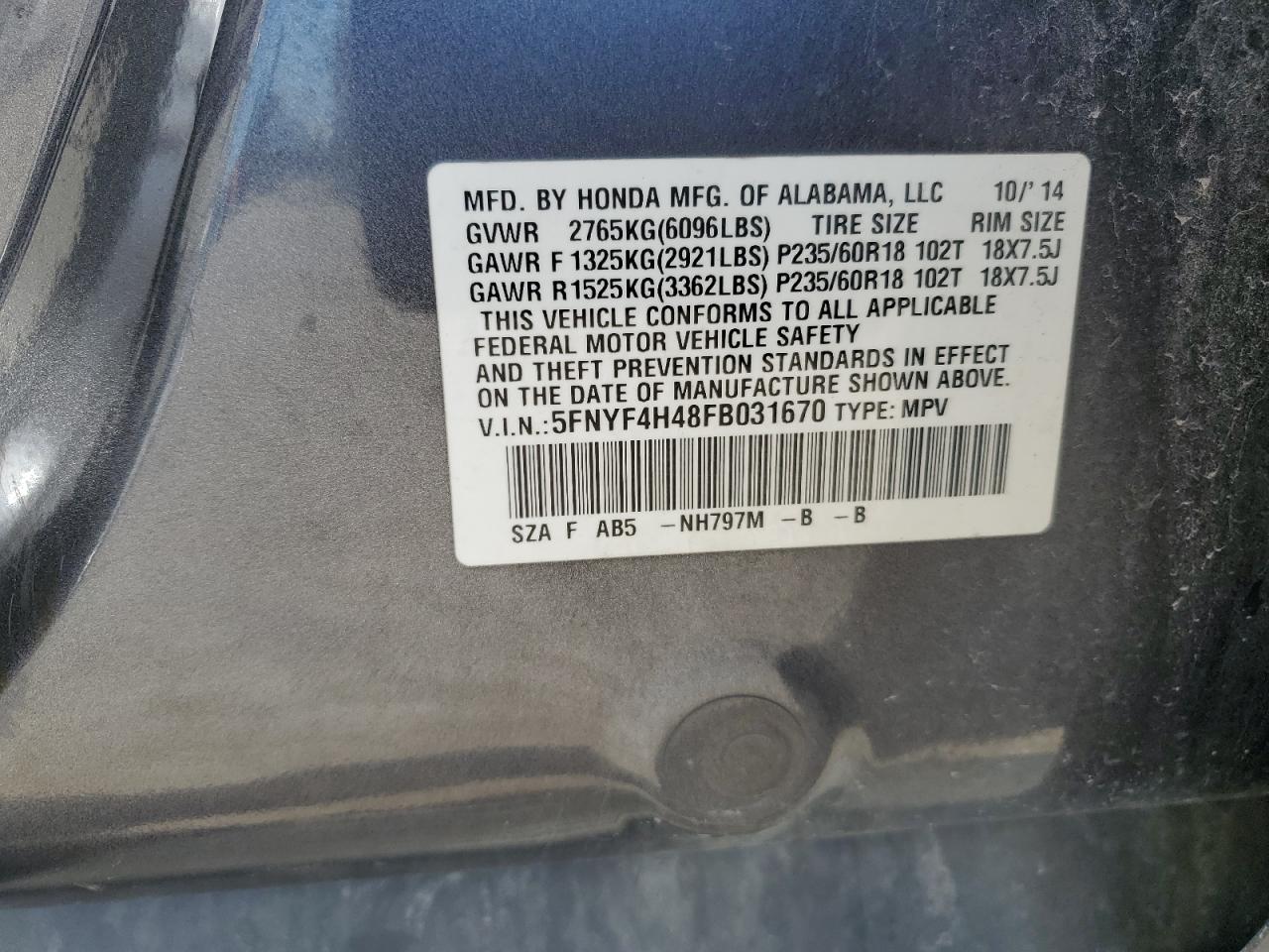 5FNYF4H48FB031670 2015 HONDA PILOT - Image 15
