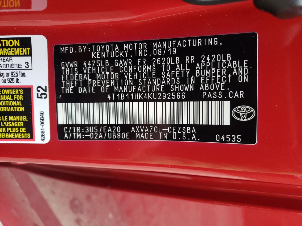 4T1B11HK4KU292566 2019 Toyota Camry L