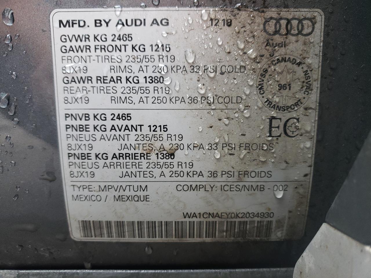 WA1CNAFY0K2034930 2019 Audi Q5 Prestige