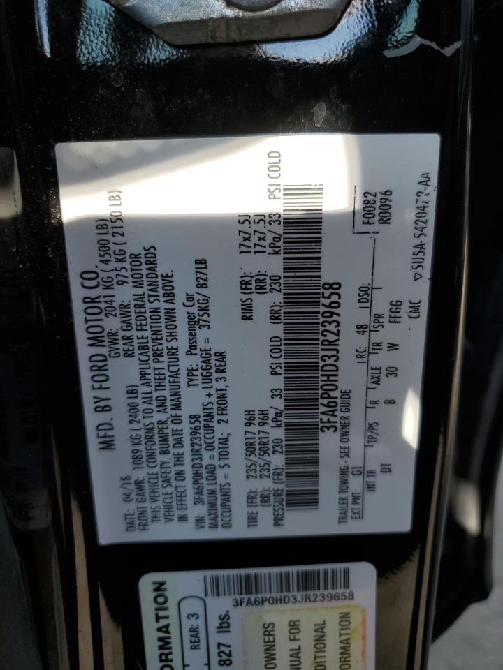 VIN 3FA6P0HD3JR239658 2018 FORD FUSION no.12