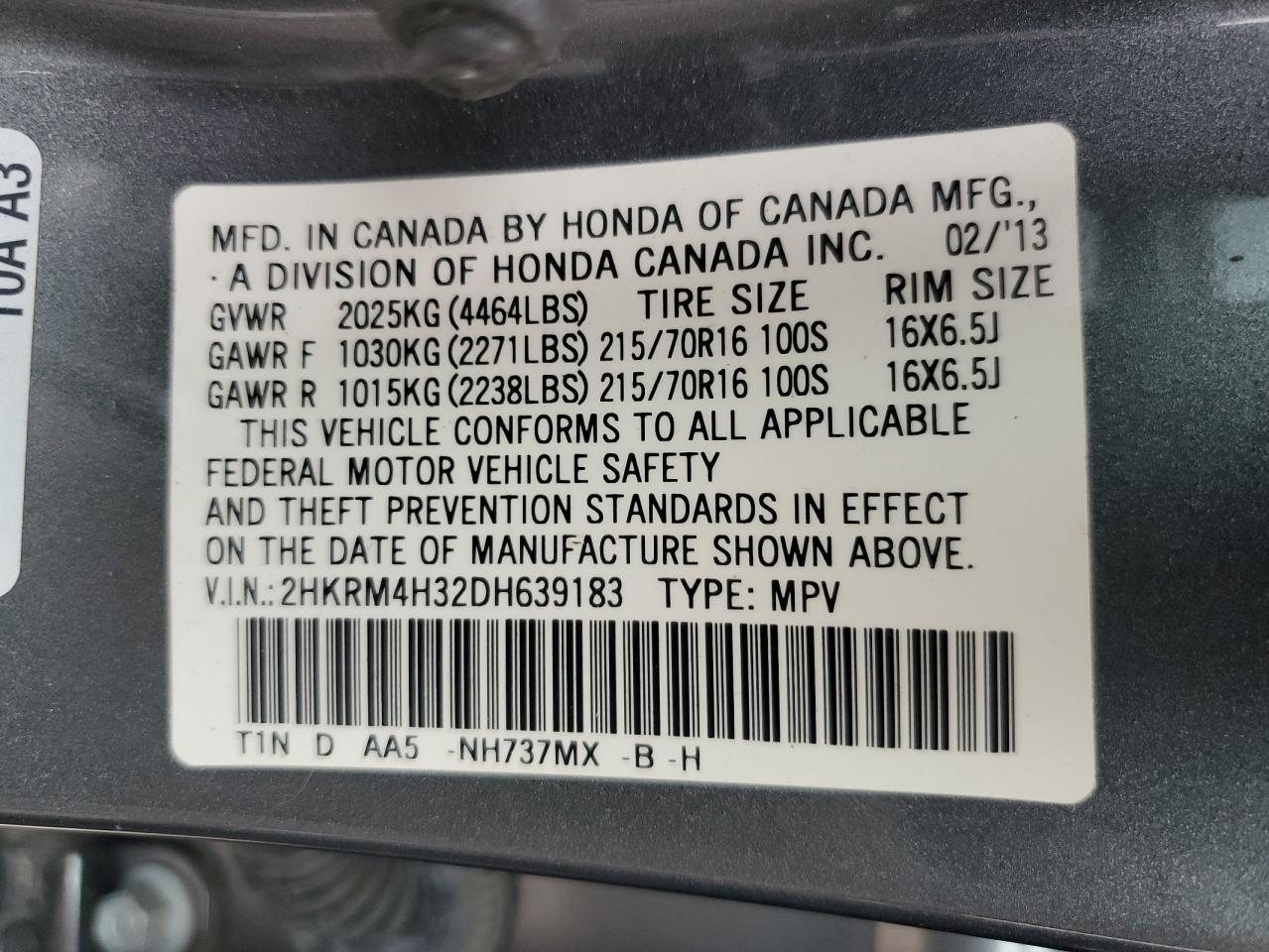 2HKRM4H32DH639183 2013 Honda Cr-V Lx