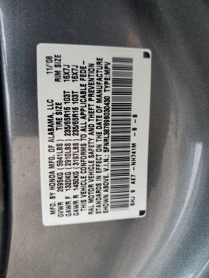 2009 Honda Odyssey Exl VIN: 5FNRL38789B030430 Lot: 70268014