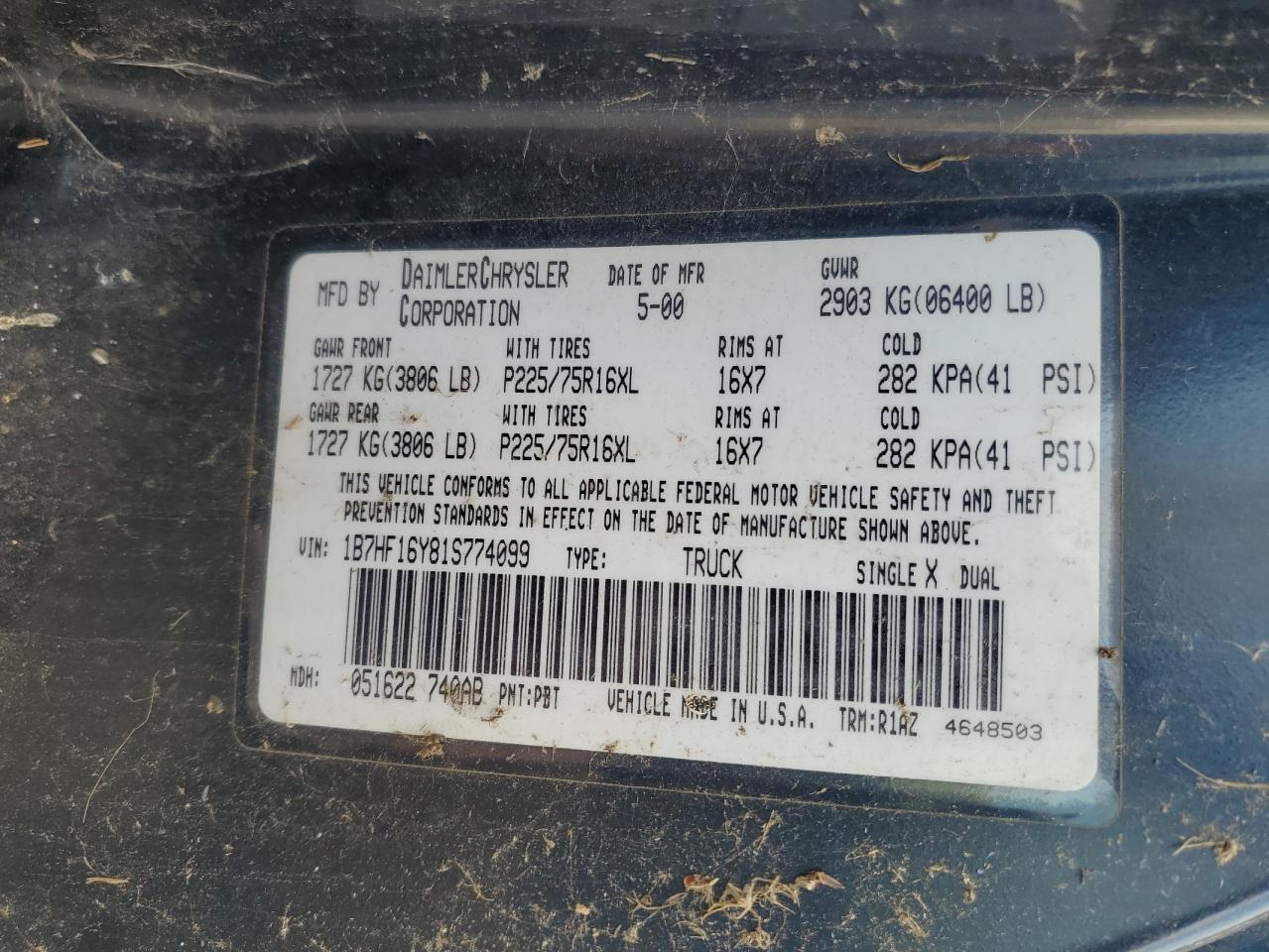 1B7HF16Y81S774099 2001 Dodge Ram 1500