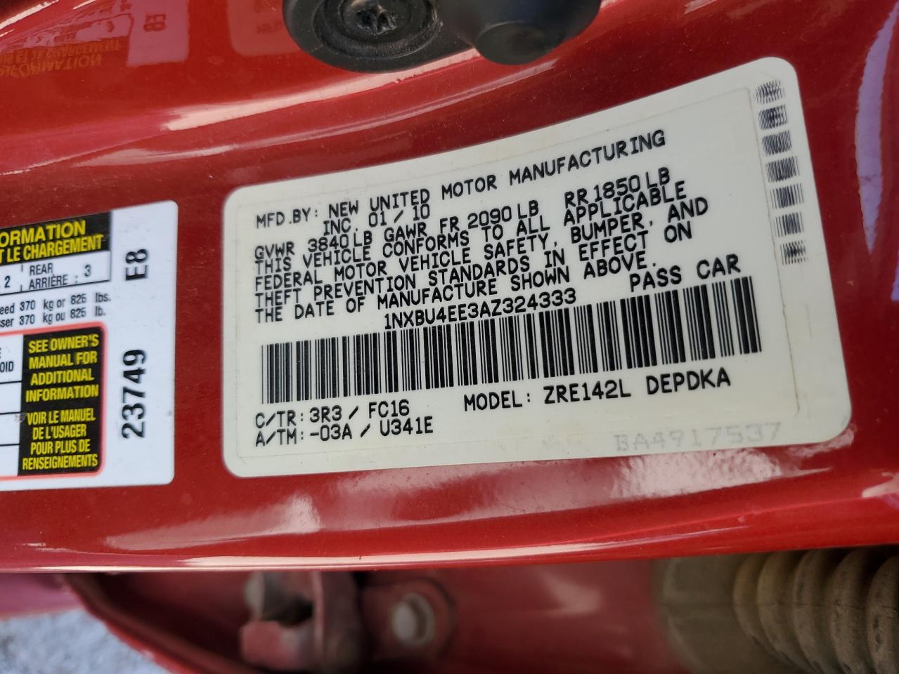 1NXBU4EE3AZ324333 2010 Toyota Corolla Base