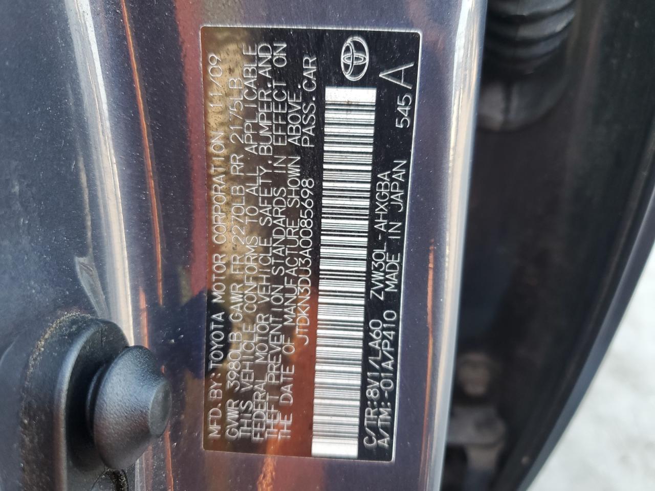 JTDKN3DU3A0085698 2010 Toyota Prius