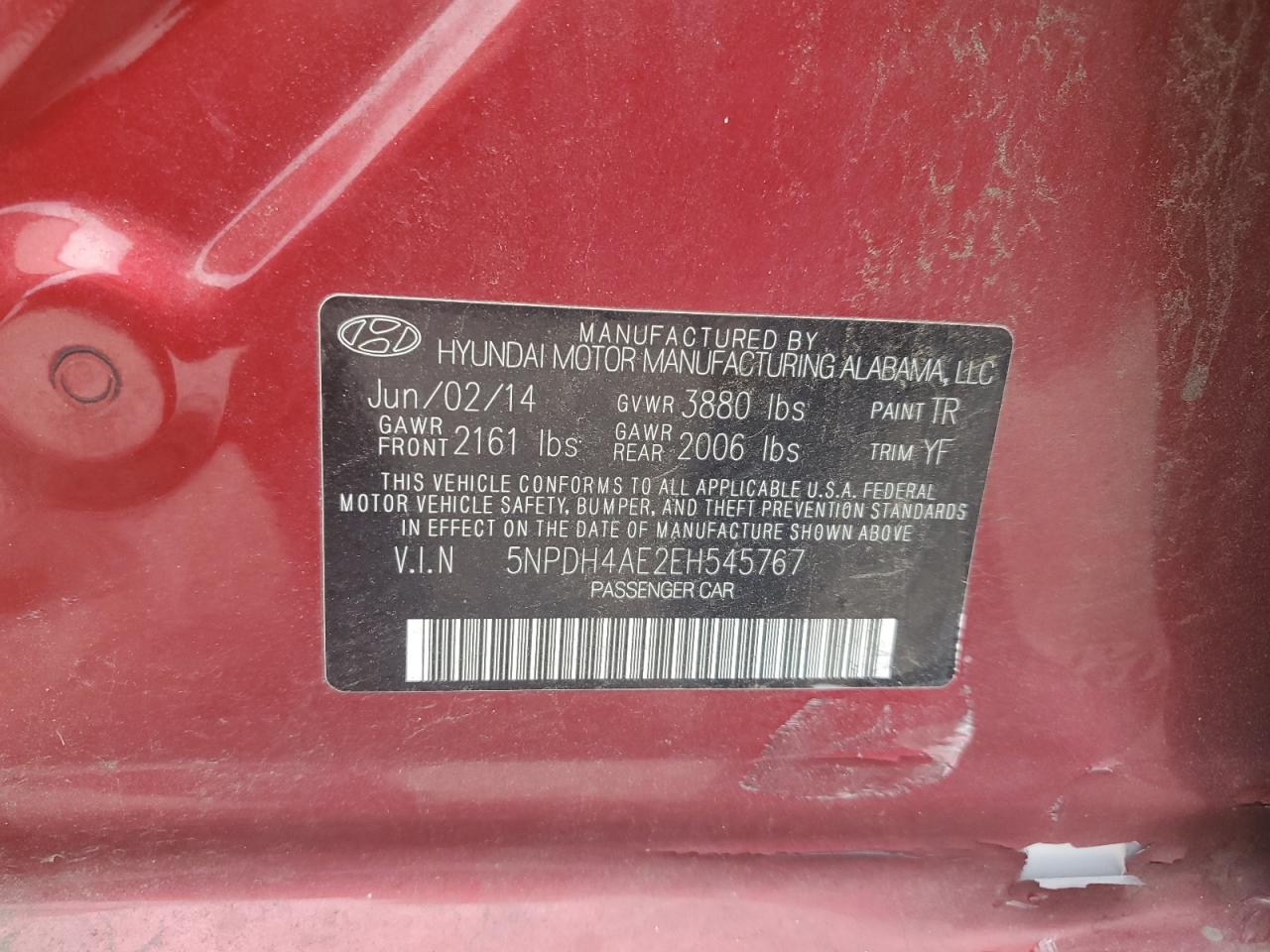 5NPDH4AE2EH545767 2014 Hyundai Elantra Se