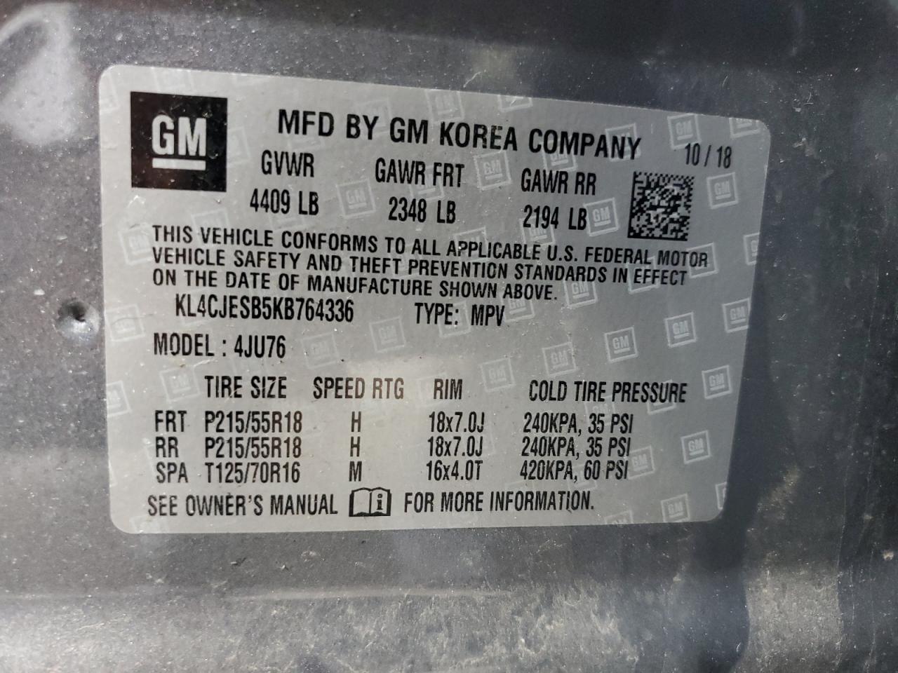 KL4CJESB5KB764336 2019 Buick Encore Preferred