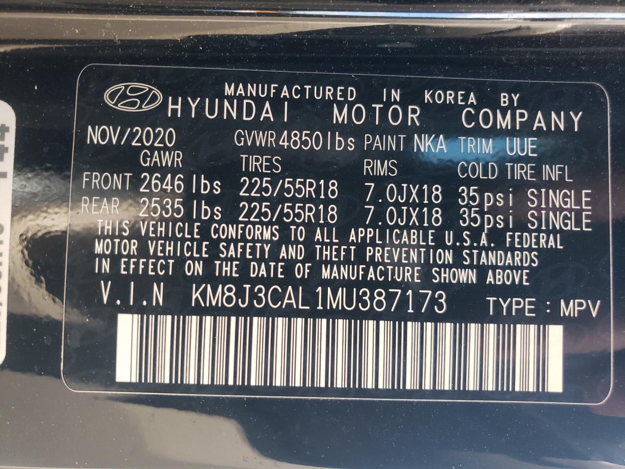 2021 Hyundai Tucson Limited VIN: KM8J3CAL1MU387173 Lot: 70500884