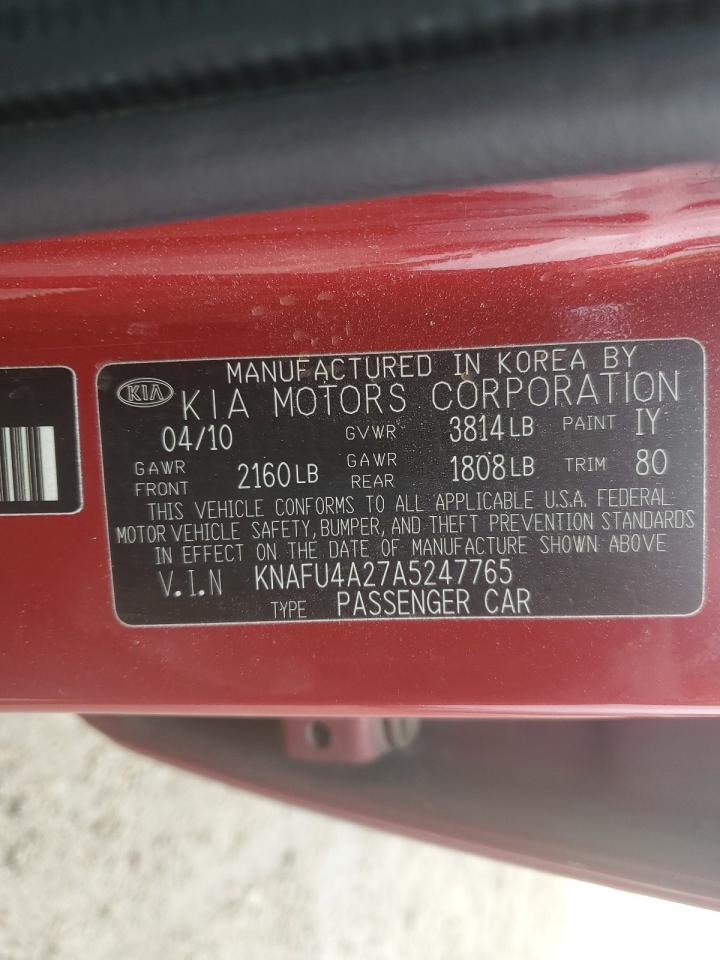 KNAFU4A27A5247765 2010 Kia Forte Ex